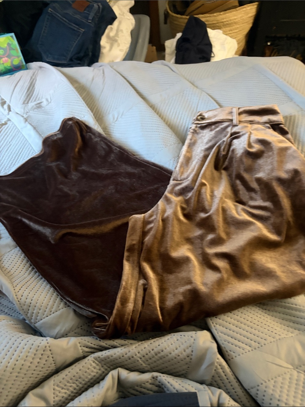 Cupshe Shiny Velvet Two-Piece Set in Brown